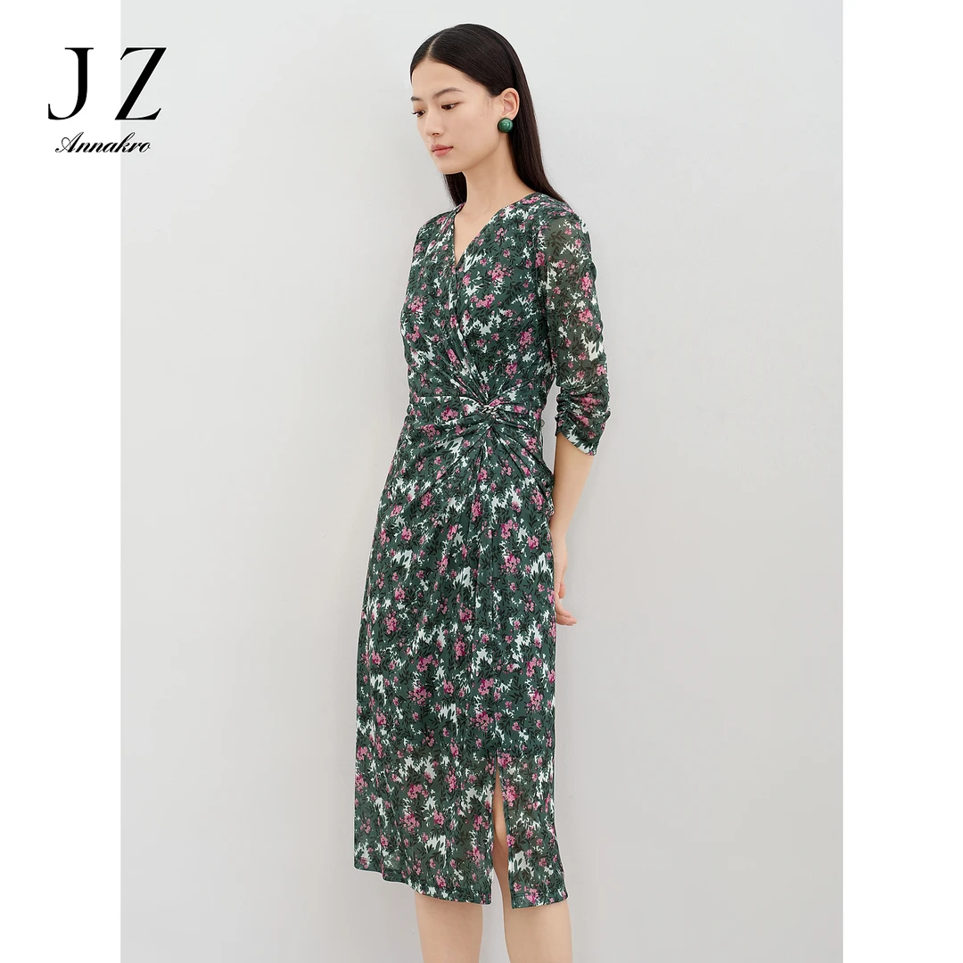 【婷婷专属】玖姿安娜蔻JTEQ50037碎花修身中袖茶歇裙连衣裙女