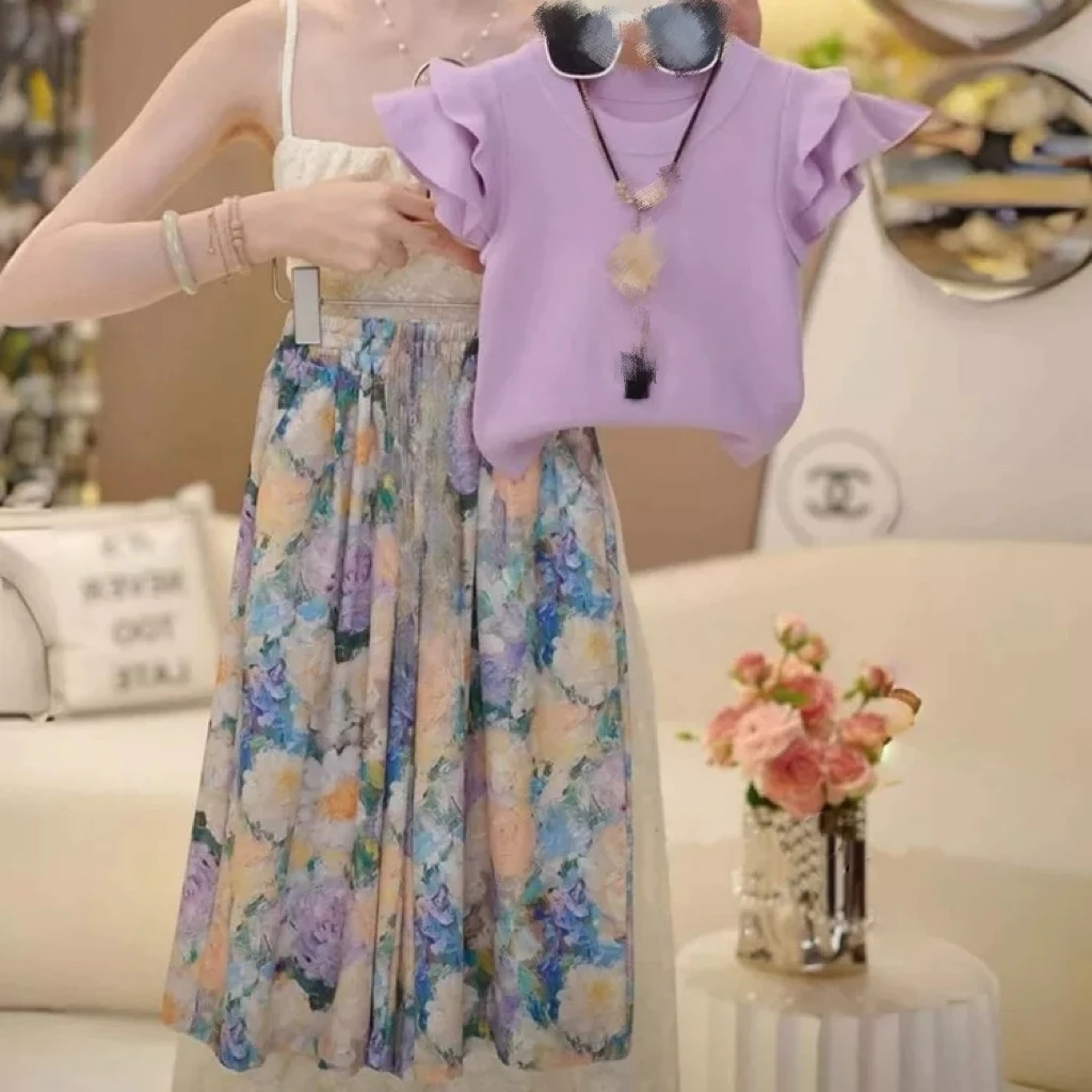 447哈哈家 女童夏季高品质洋气时尚韩版短袖阔腿裤两件套