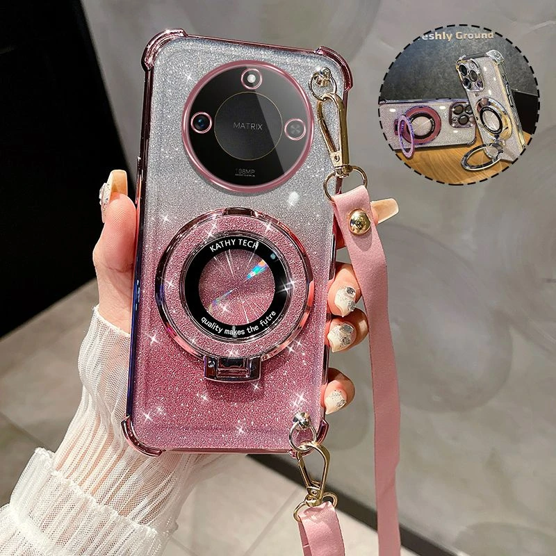 适用荣耀X70手机壳全包镜头X60斜跨保护套X50支架X40女款X30挂绳