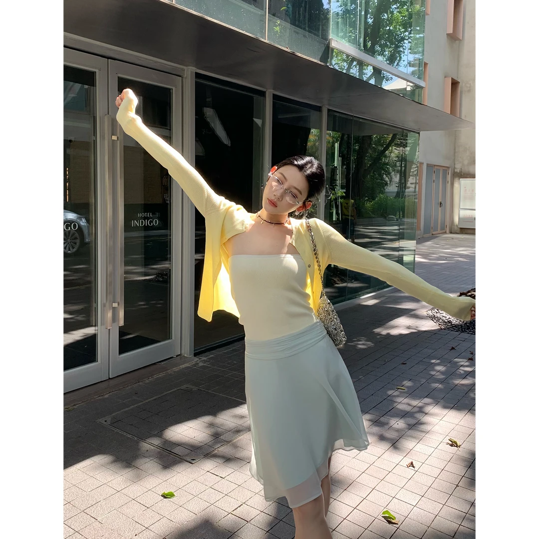 70不是七十【薄荷冰茶】春夏韩系中低腰设计感雪纺半裙