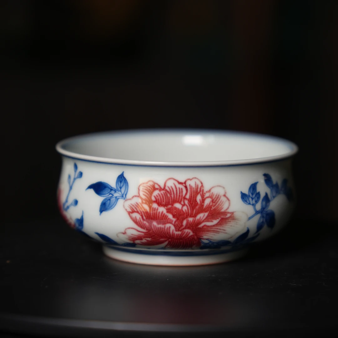 九悠阁严选-景德镇-九瓷堂--国色天香 原矿釉里红炉式杯100ml