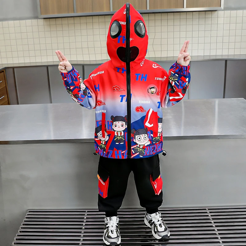哪吒儿童服装男童外套冲锋衣套装2025新款儿童秋季男宝宝防风秋装