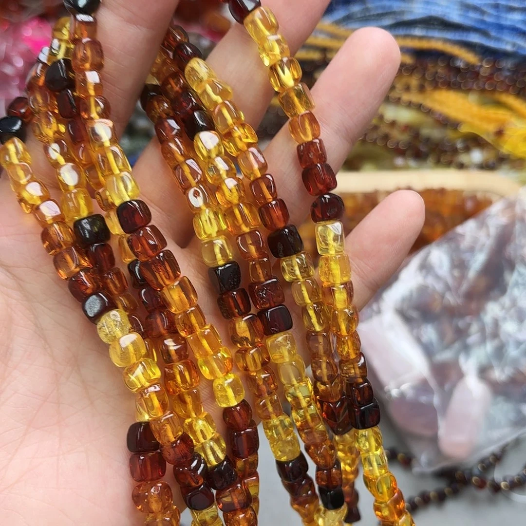 未镶嵌玛瑙/玉髓珠宝半成品6×6琥珀蜜蜡渐变方块一条