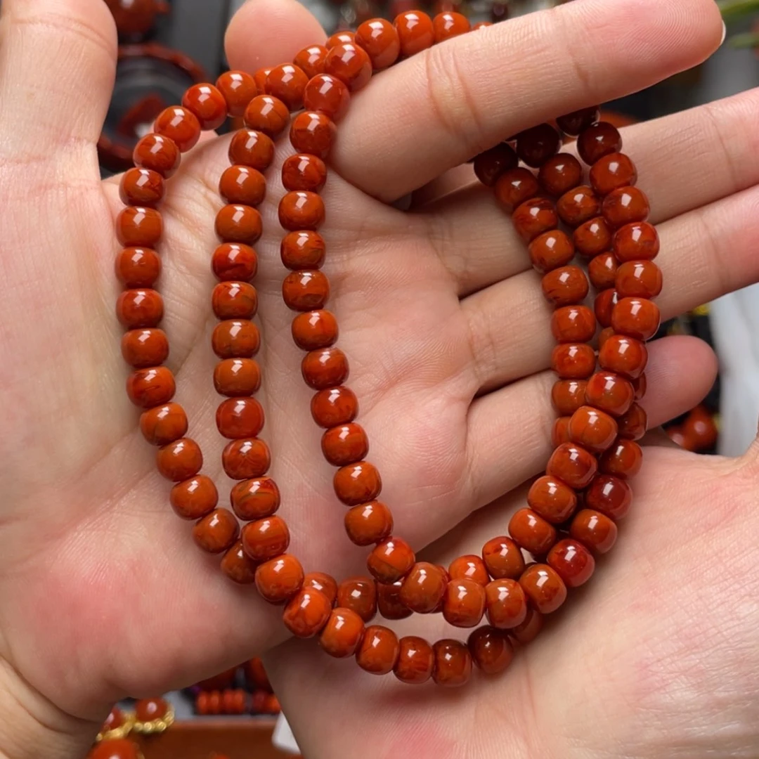 【闪购商品】未镶嵌7.3m满色火焰纹老型多圈南红玛瑙