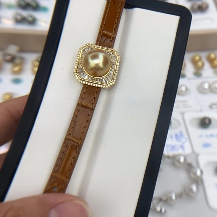 银S925镶嵌海水珍珠腕带11.9mm浓金腕带