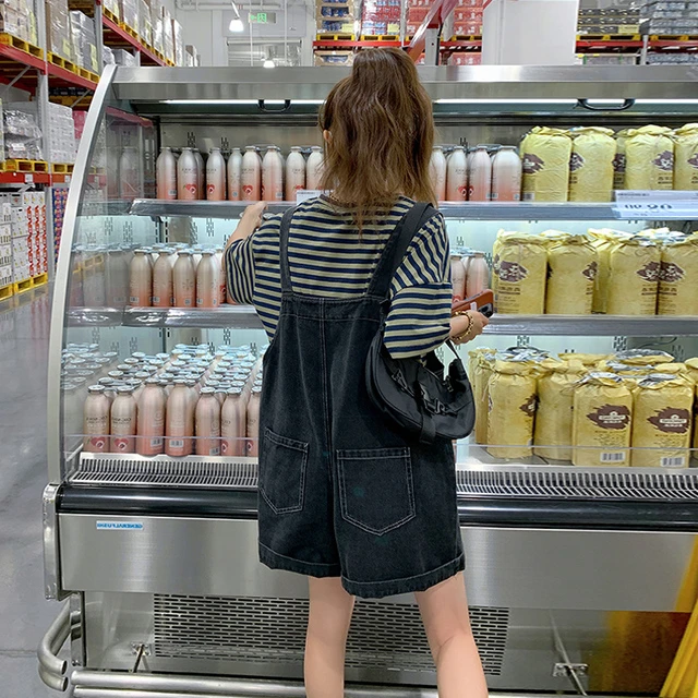 奶甜系牛仔背带裤女夏款薄款小个子胖妹妹大码显瘦遮肉遮肚短裤新
