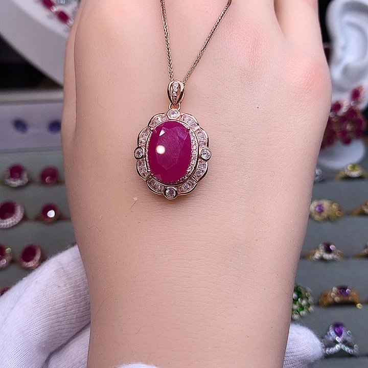 红宝石颈饰银S925镶嵌