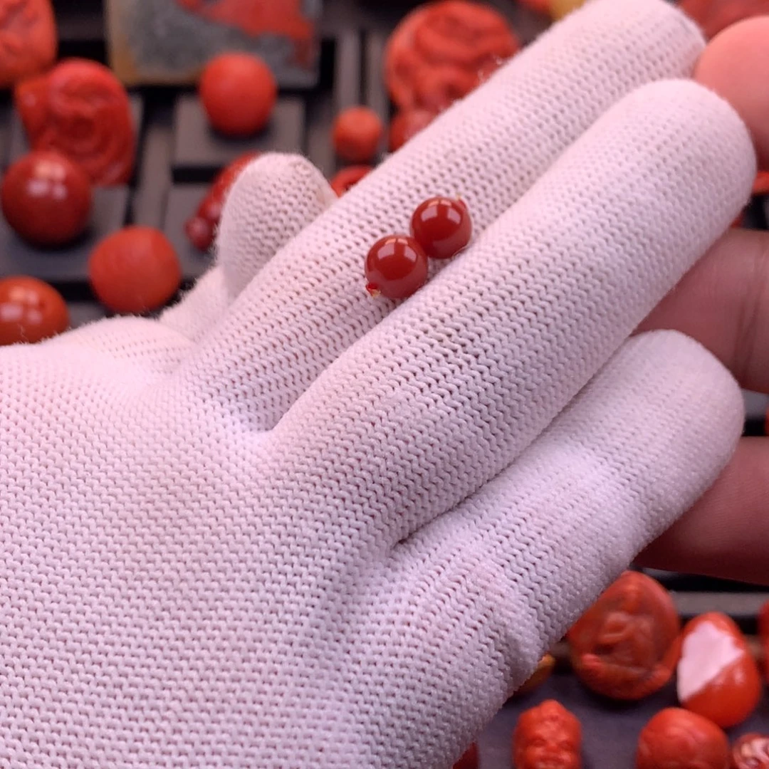 南红玛瑙未镶嵌川料原矿满色满肉锦红圆珠对珠7mm