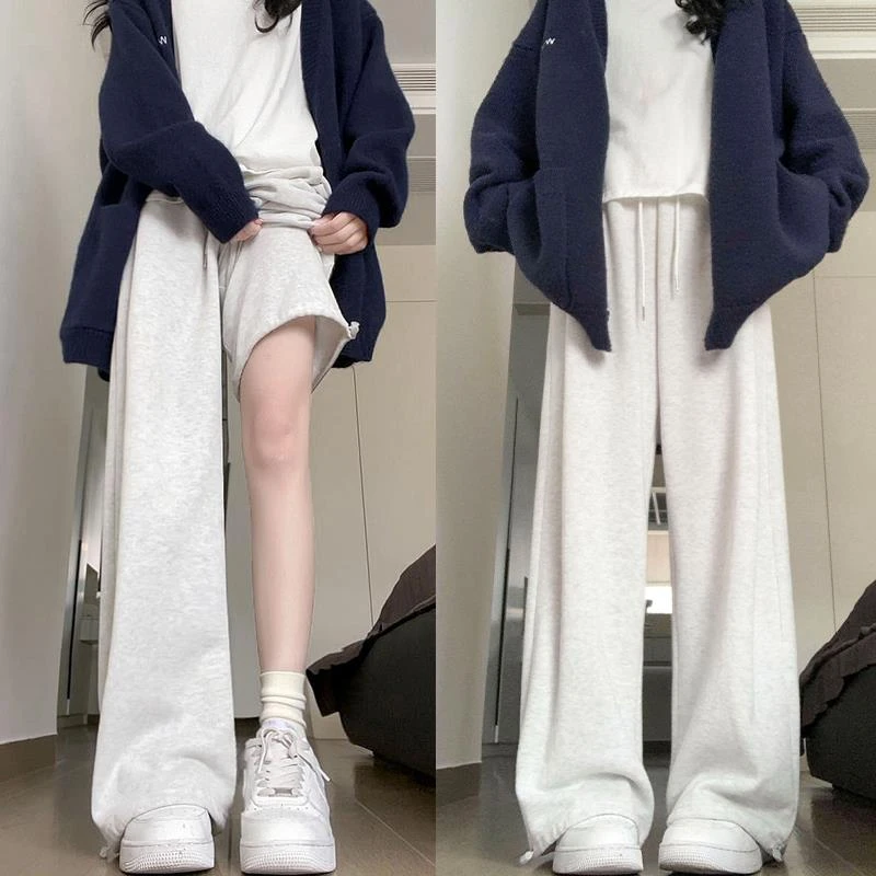 灰色运动裤女春秋2025新款高腰休闲 宽松阔腿裤小个子百搭显瘦卫