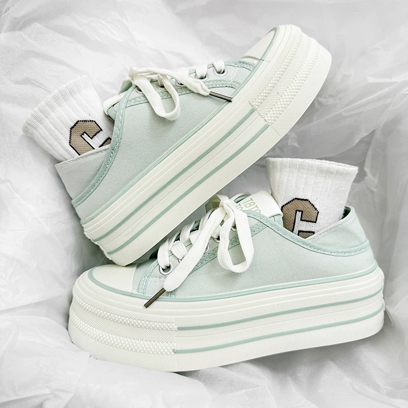 多巴胺厚底帆布鞋女鞋夏季薄款透气运动鞋网红时尚运动绑带滑板鞋
