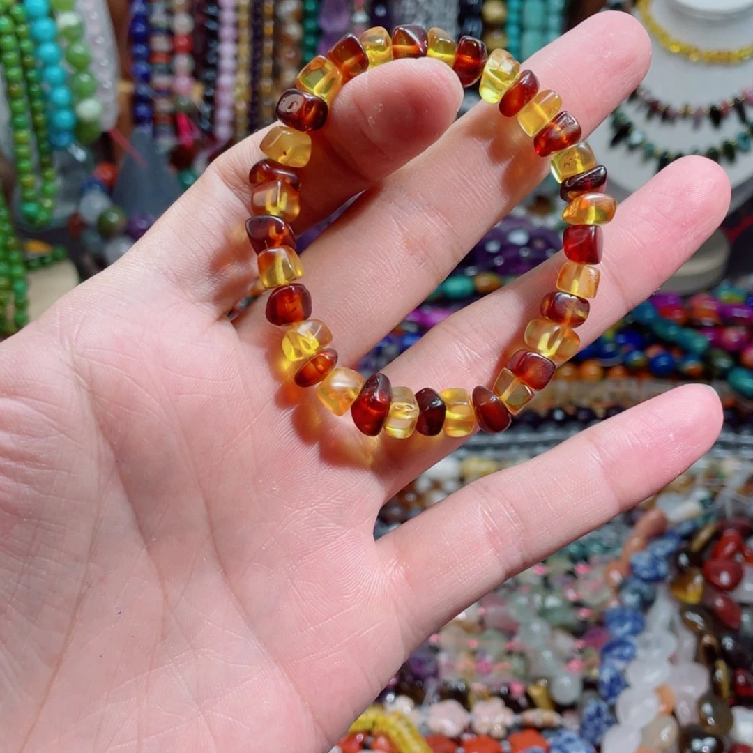 石英质玉卡8琥，珀随形手串未镶嵌