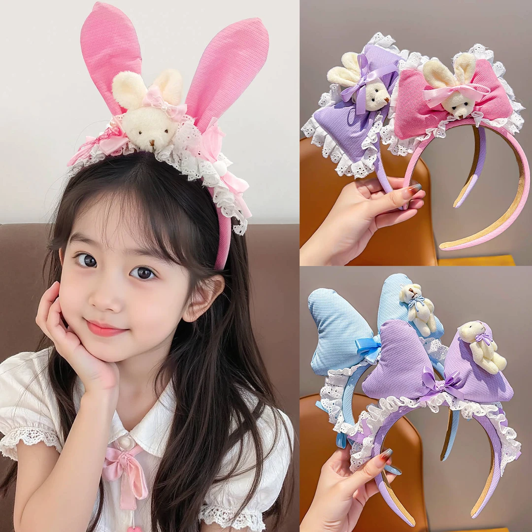 3周岁以上兔耳捆头饰儿童女童可爱不勒大蝴蝶结小女孩头箍发箍发