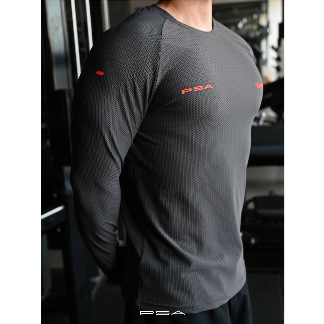 PSA 25AW闪电肌理纹高弹透气紧身衣速干长袖T恤运动跑健身训练服