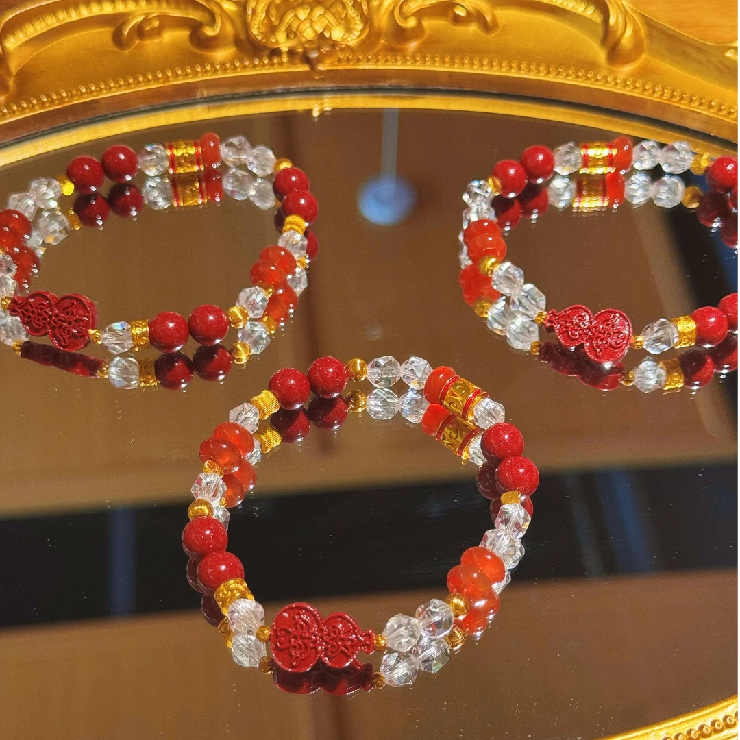 含辰砂工艺品【平安福禄】8mm紫金朱砂+6mm白水 多样性发一