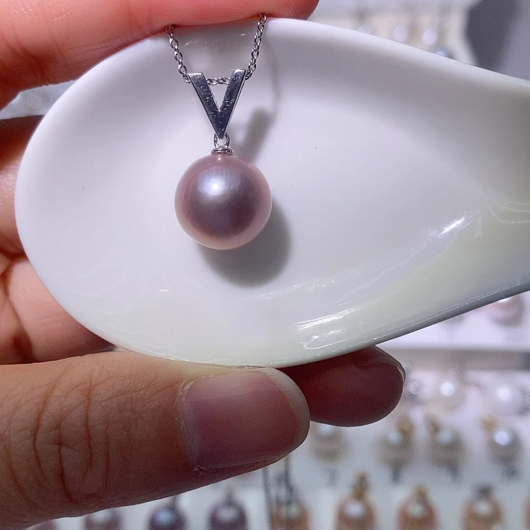 淡水珍珠吊坠(赠链)银S925镶嵌尺寸11/12毫米