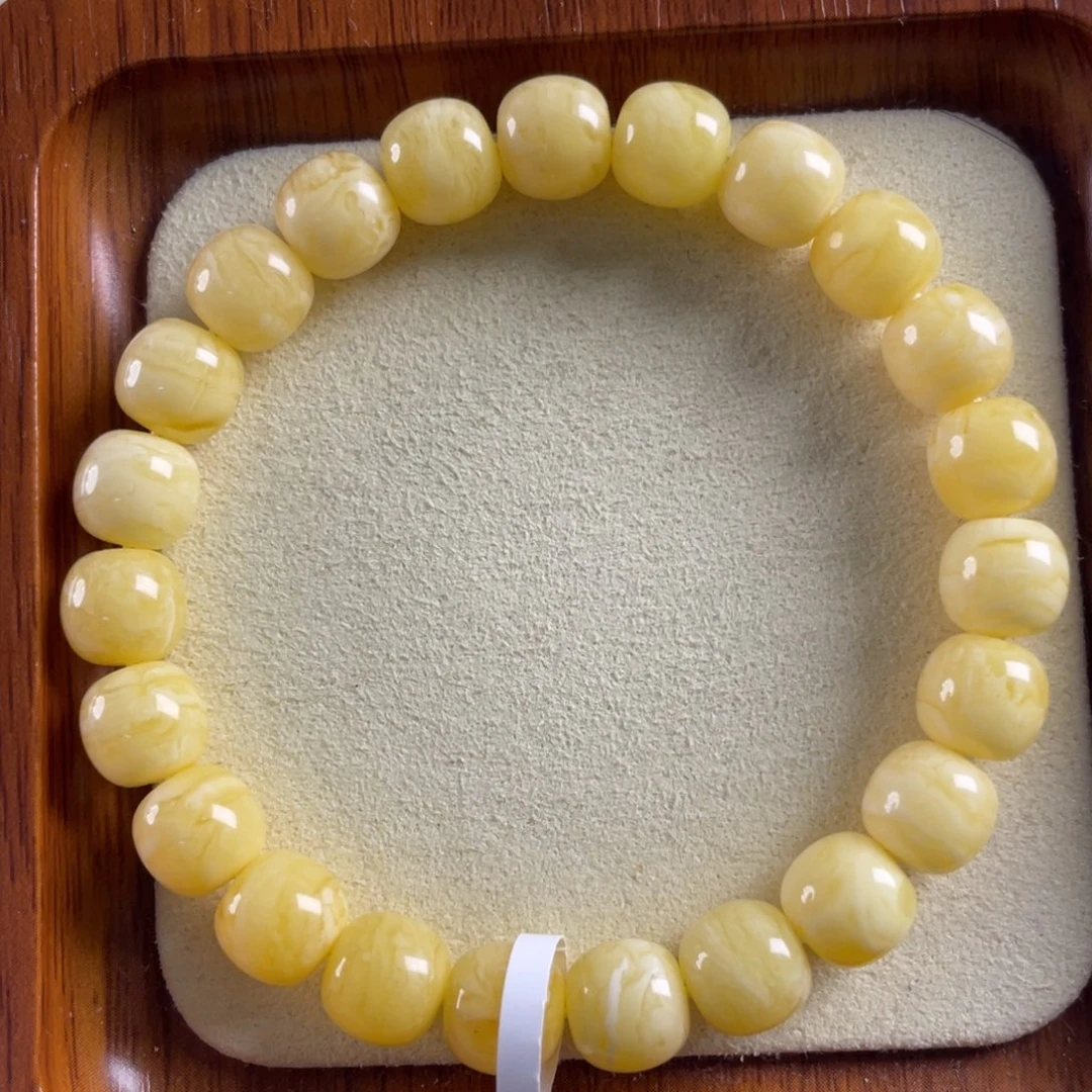 琥珀未镶嵌手链9mm满蜡虎皮纹