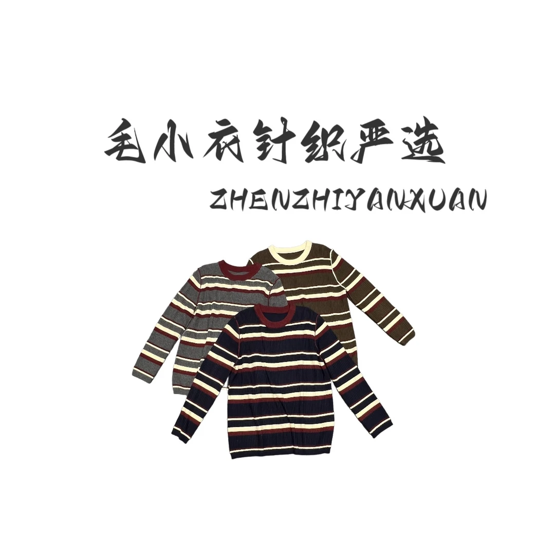 【毛小衣针织严选】韩版冬季新款厚款羊毛圆领条纹插肩袖针织6271