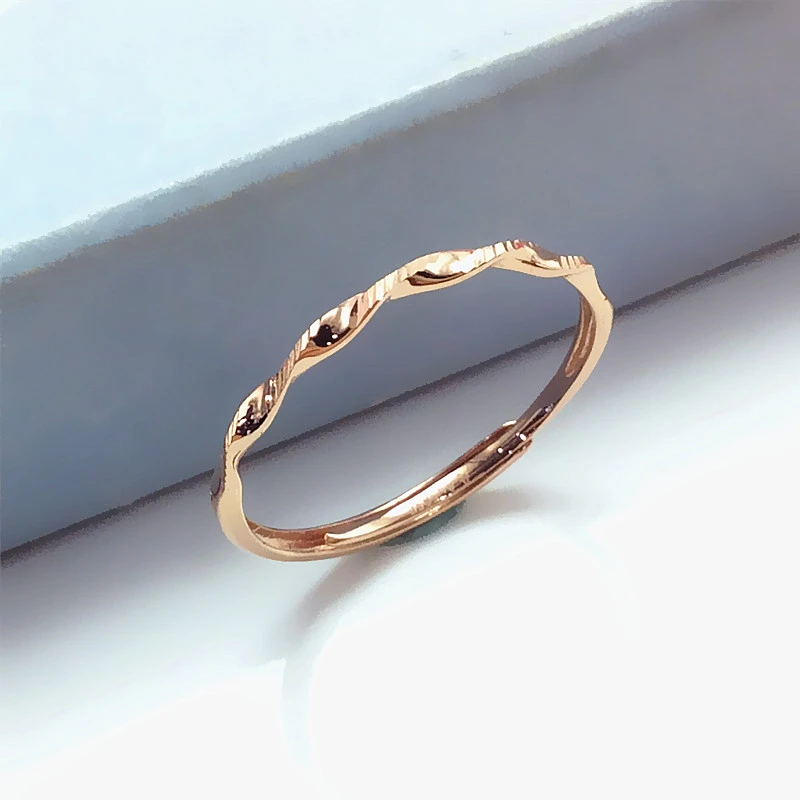 福福金楼585紫金波浪活口戒戒指时尚简约气质14K玫瑰金戒指