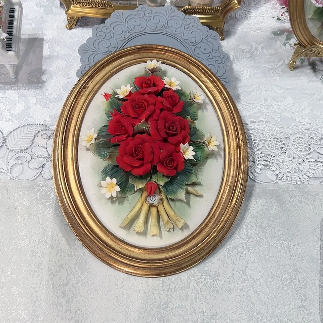 陶瓷意大利陶瓷花挂画摆盘红玫瑰款