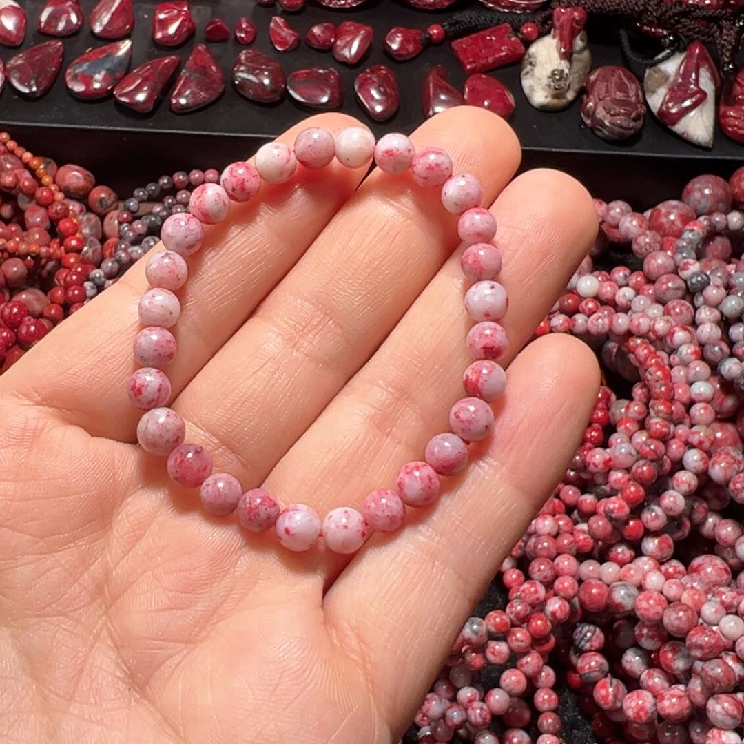 天然辰砂天然朱砂玉化原石手串