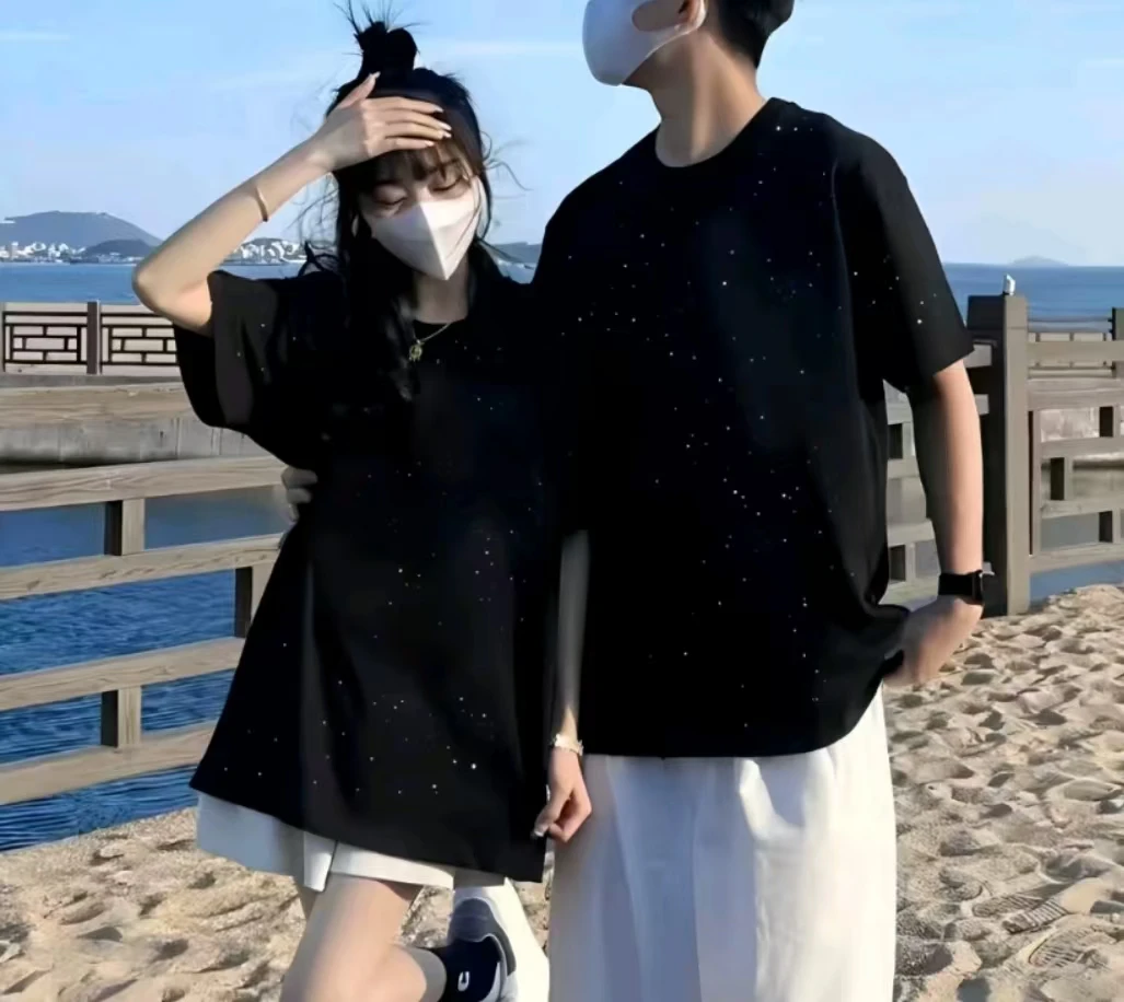 【闵珊夫妇专属】2025新爆款满天星短袖情侣款休闲百搭宽松半袖上衣