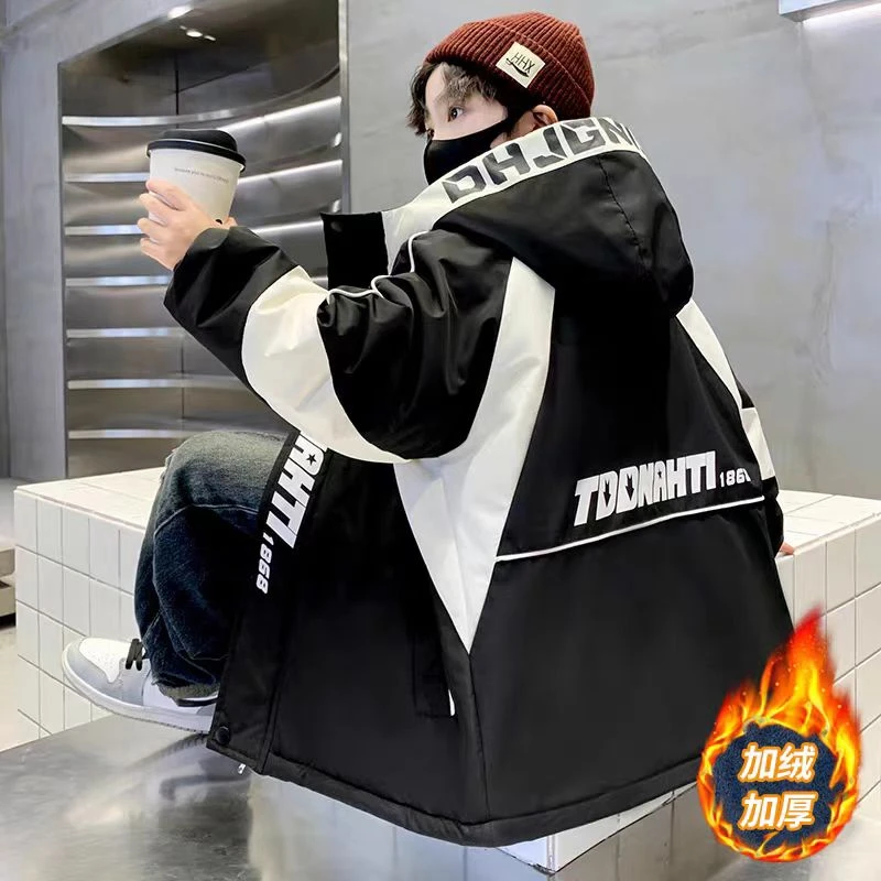 502060童装男童棉服2025冬款兔毛加棉加厚连帽棉衣宝宝潮酷上衣