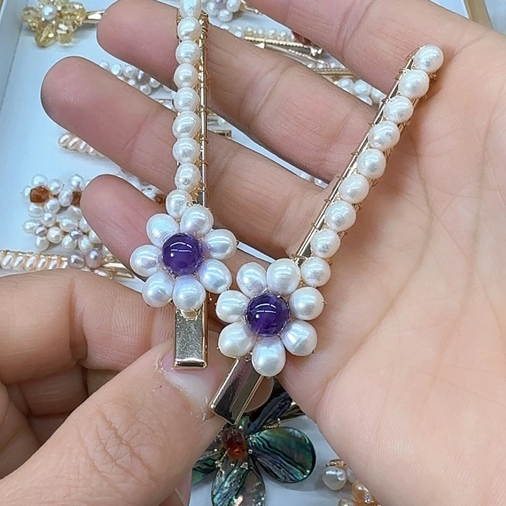 淡水珍珠发饰银S925镶嵌