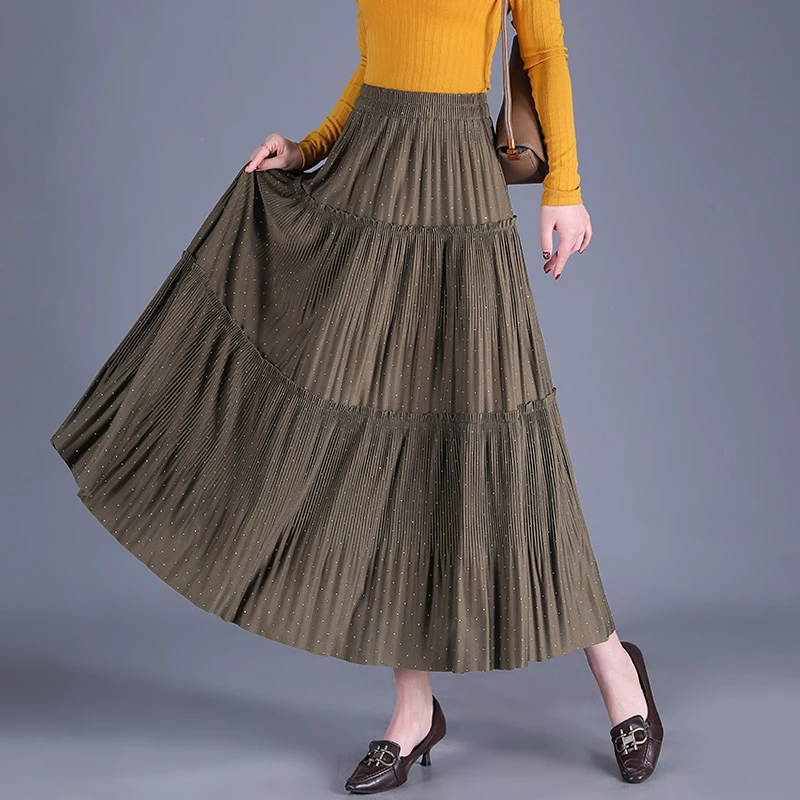波点斜纹蛋糕裙A字半身裙春夏高腰显瘦百褶裙长裙1F春季6908