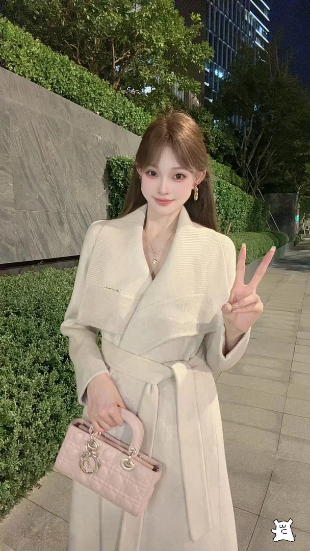 2025新款双面羊毛大衣女气质百搭系带收腰外套810