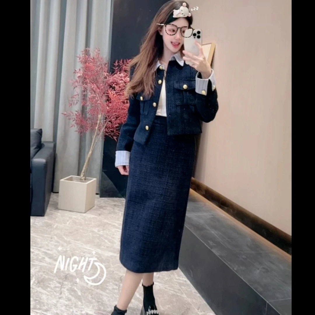 小香风法式时尚套装女装翻领短外套上衣套装时尚气质百褶裙