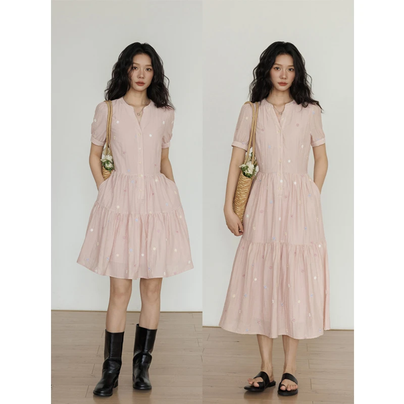 vastand维尚 刺绣无袖连衣裙纯欲慵懒风女装小裙子多巴胺服装女