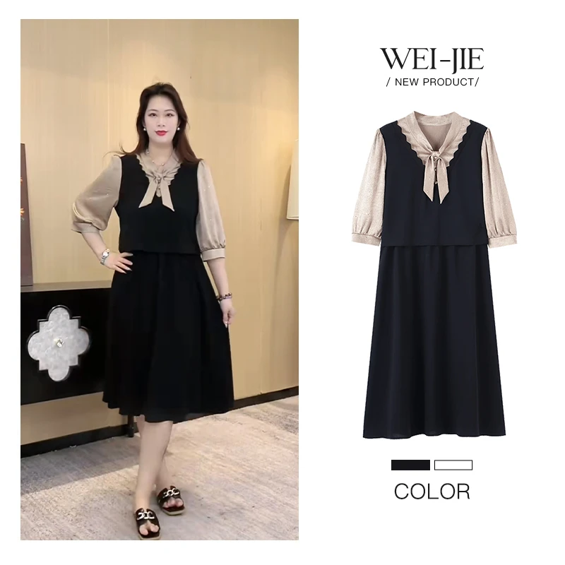 薇姐大码女装2025年新款显气质休闲百搭连衣裙ZB7162