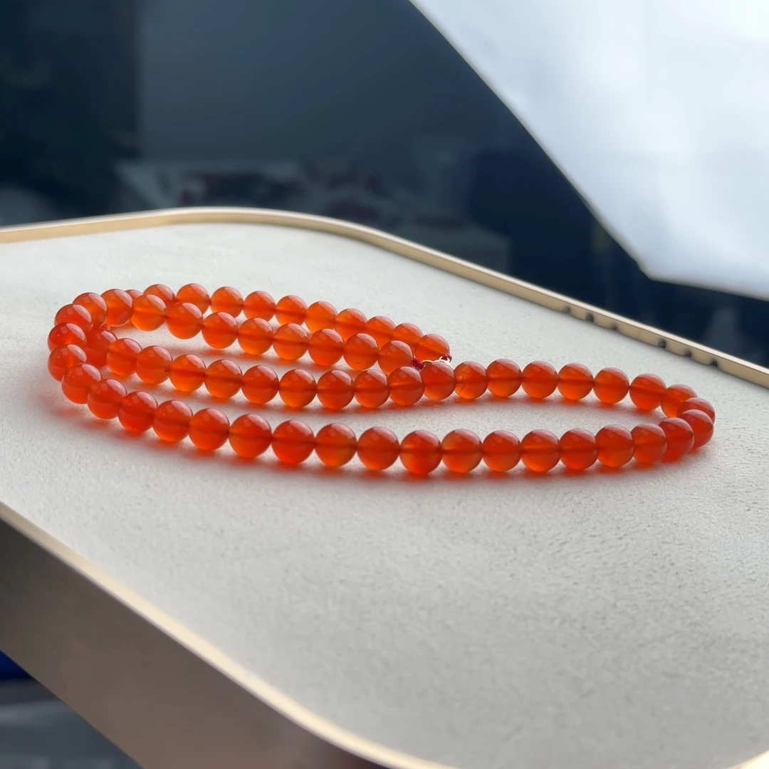 【送福珠宝】保山冰红老矿料18K金《顶》（传世）玉化项链8mm+@t07476@