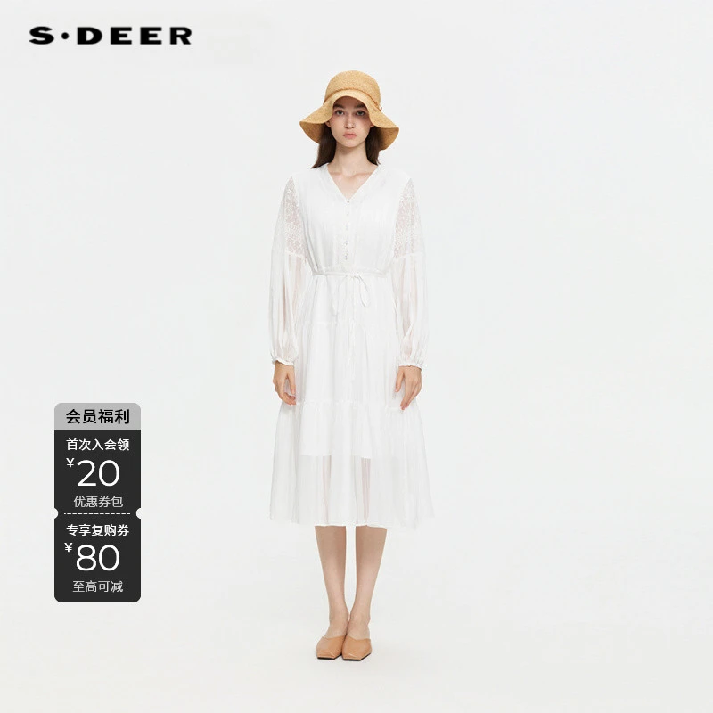 S·DEER圣迪奥女装时尚轻裙子奢长袖韩版优雅气质连衣裙S253Z1213