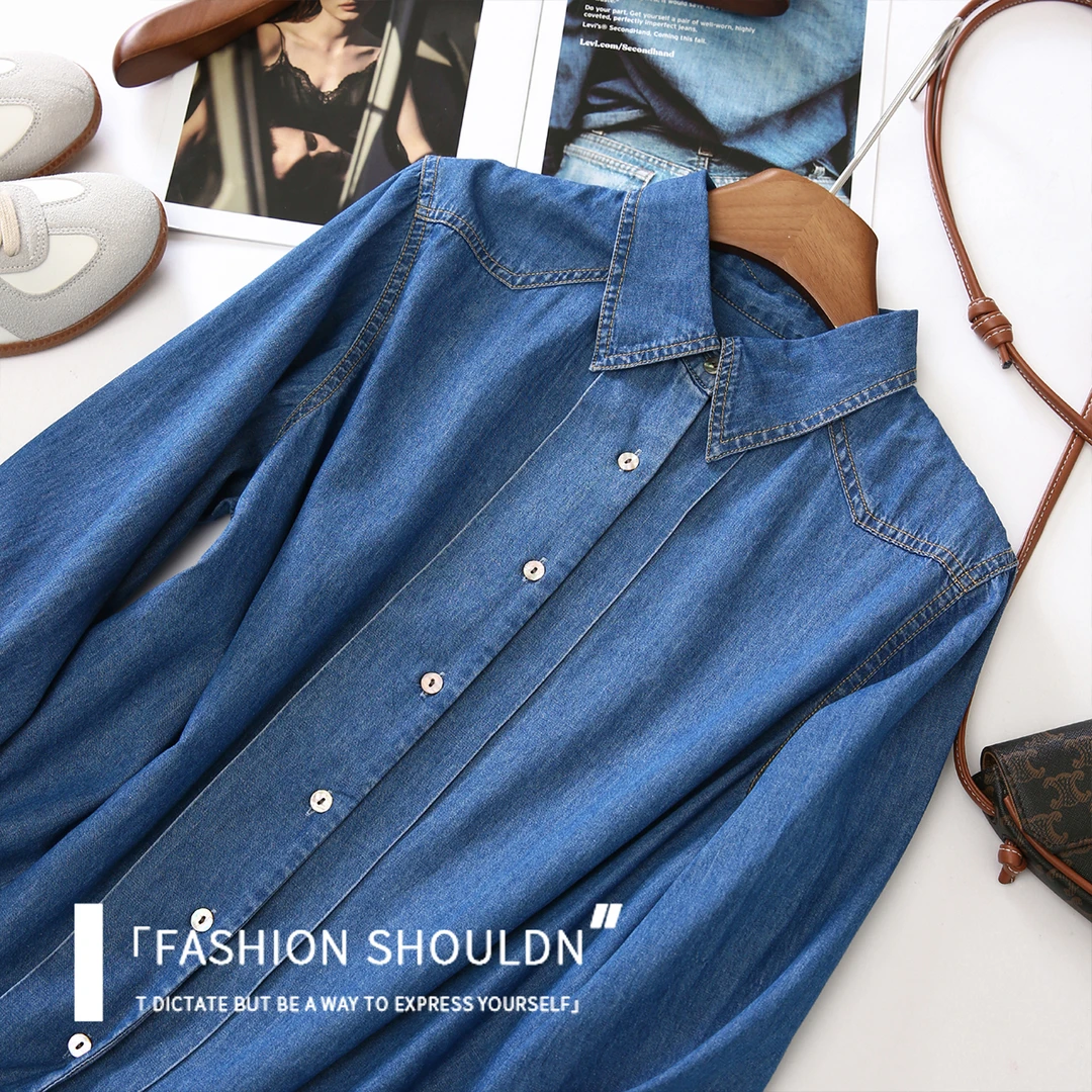 门店46&9！衣橱百搭王！经典牛仔蓝/纯棉翻领软牛仔衬衫女 L72204