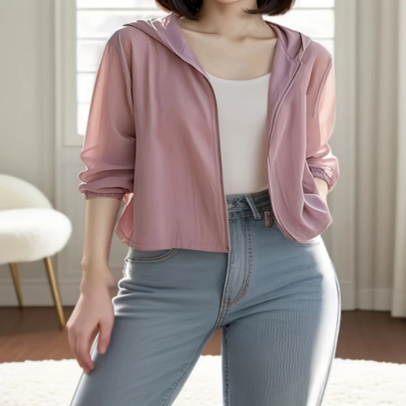 ins风女长袖慵懒风薄款不褪色，不起球防晒短外套通用夏季