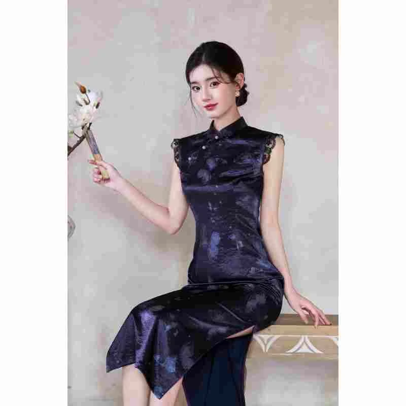 A102797,夏季新款新中式复古优雅老上海高端无袖日常旗袍裙