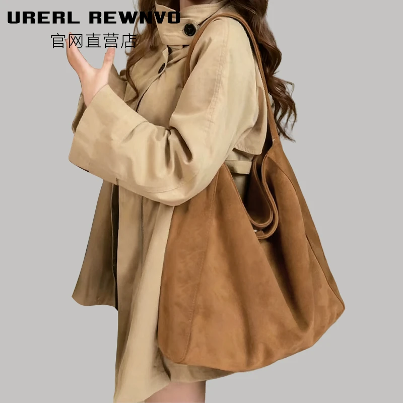 URERL REWNVO麂皮绒托特包女2025新款复古通勤单肩包休闲托特包