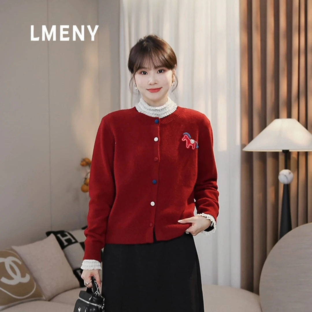 LMENY“彩扣小马”好版好料~加厚绵羊毛小马刺绣毛衣开衫25DM039