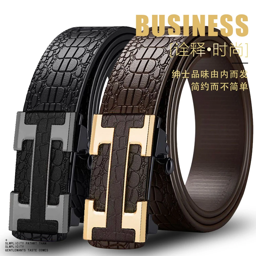 跨境专供男士皮带高级感保罗自动扣广州扣头真皮腰带休闲商务腰带