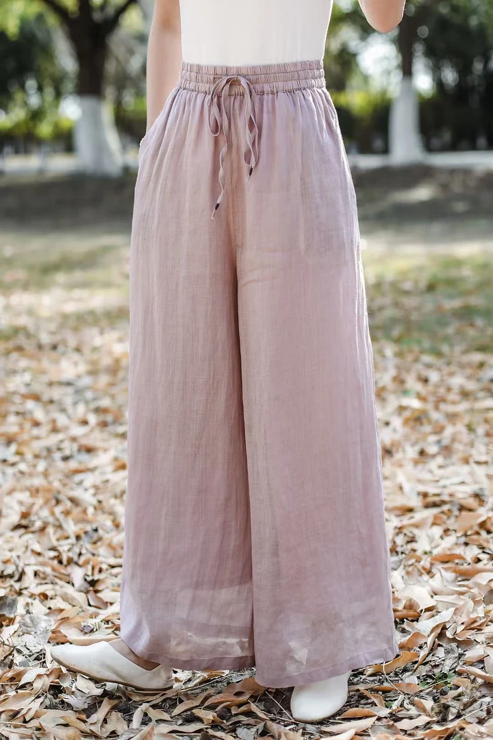 【轻罗】苎麻直筒裤中国风夏季口袋休闲裤通勤复古阔腿裤女装