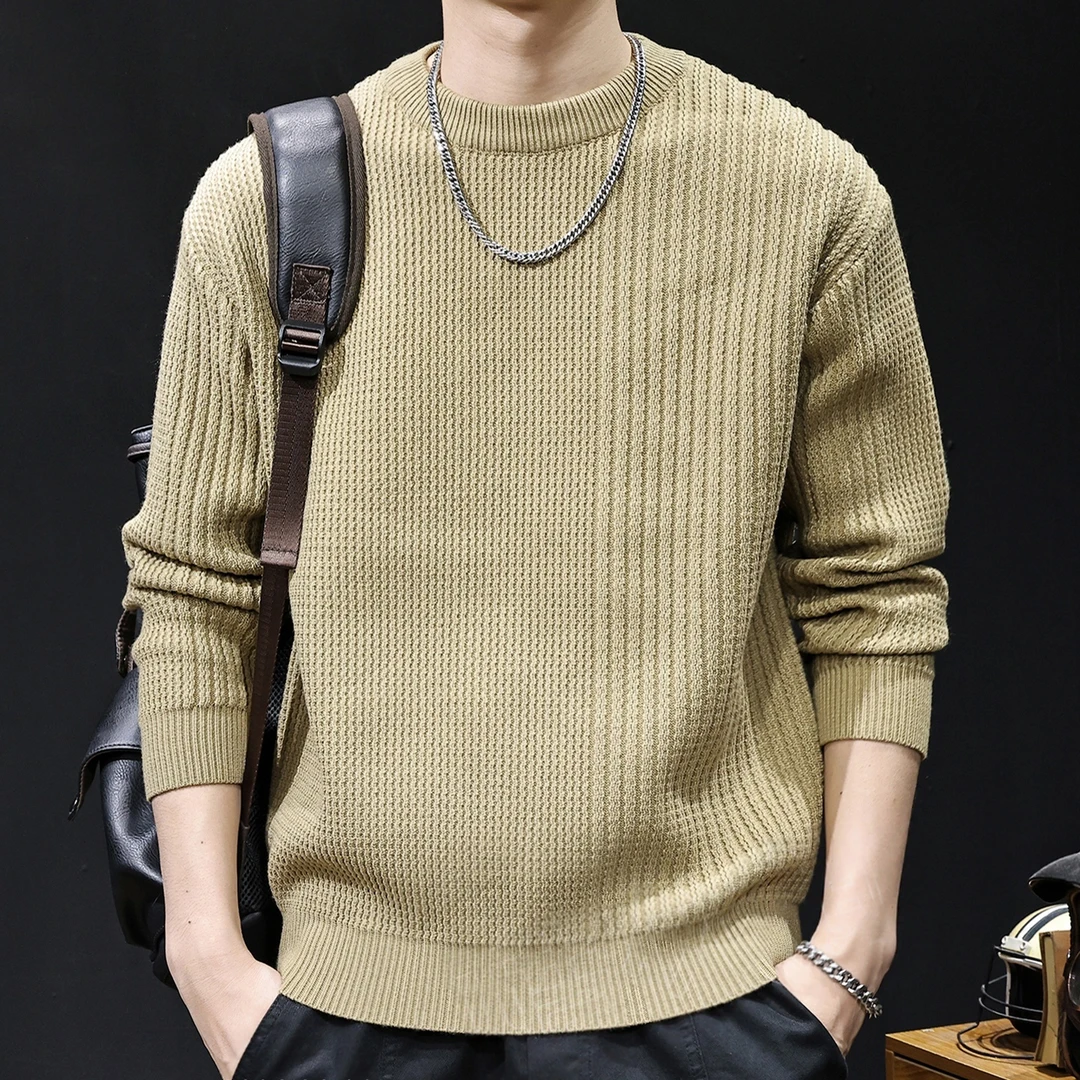 U&PURA条纹针织毛衣男秋冬2025新款圆领休闲大码高端保暖打底衫