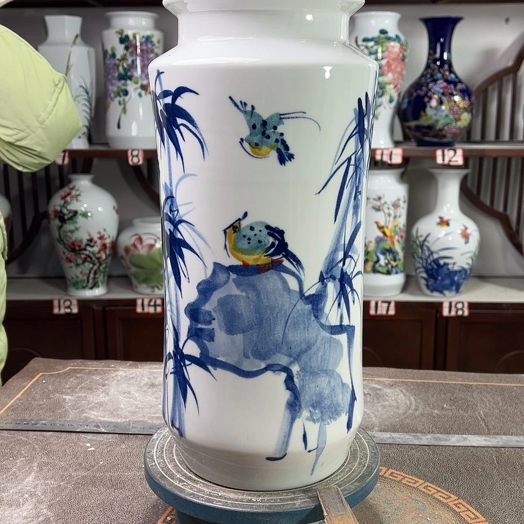 陶摆件景德镇陶瓷书竹鸟
