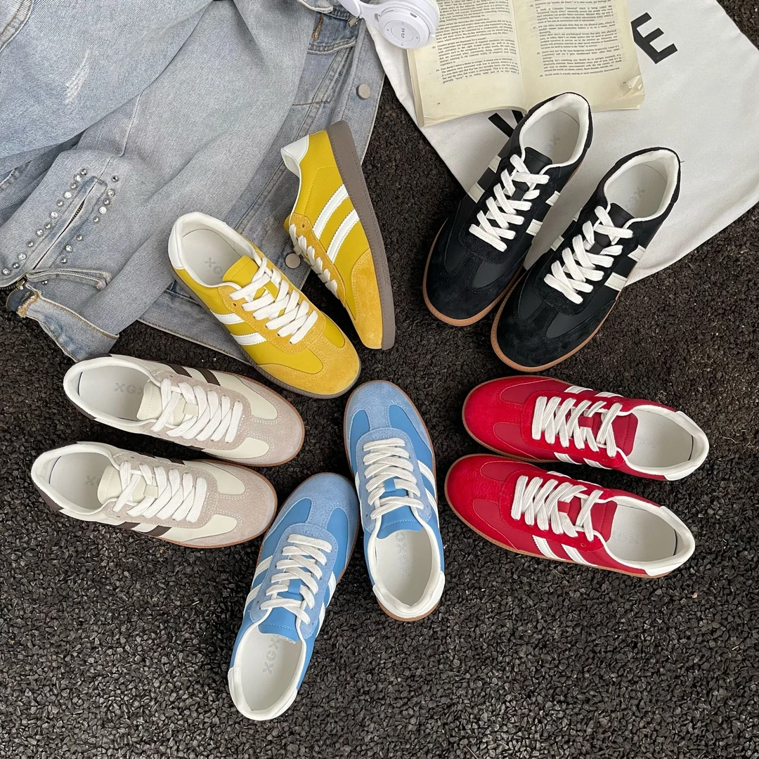 XGXC真皮德训鞋百搭多巴胺糖果色板鞋运动休闲女鞋3962