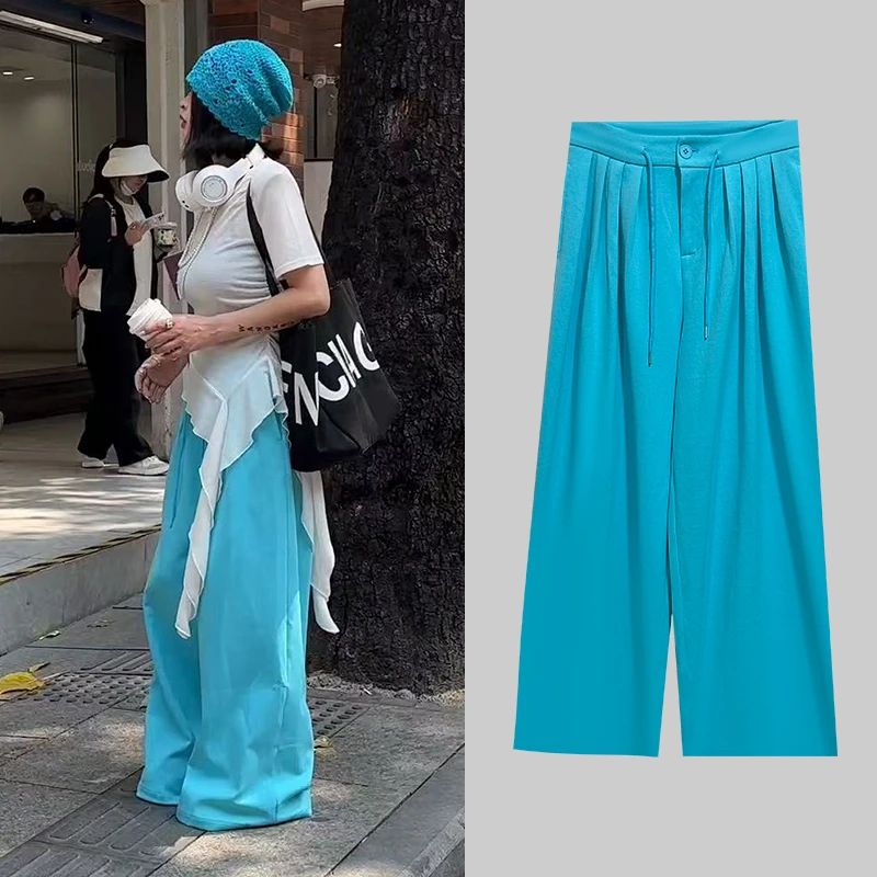 【天空之晴】韩版百搭高级感高腰显瘦休闲裤宽松垂感直筒裤W2734