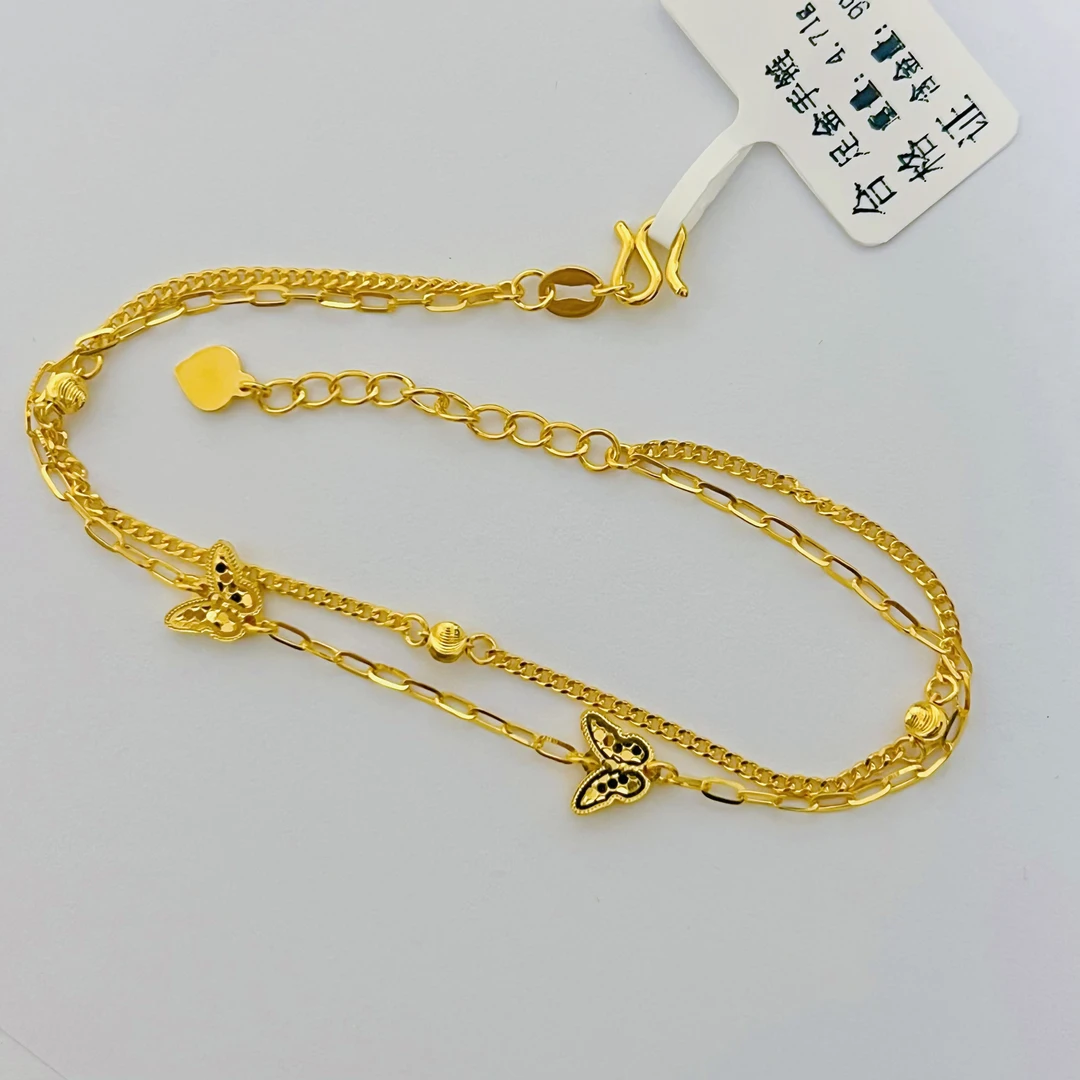 足金999鱼鳞龙鳞蝴蝶手链双链两只蝴蝶九紫离火仙女时尚