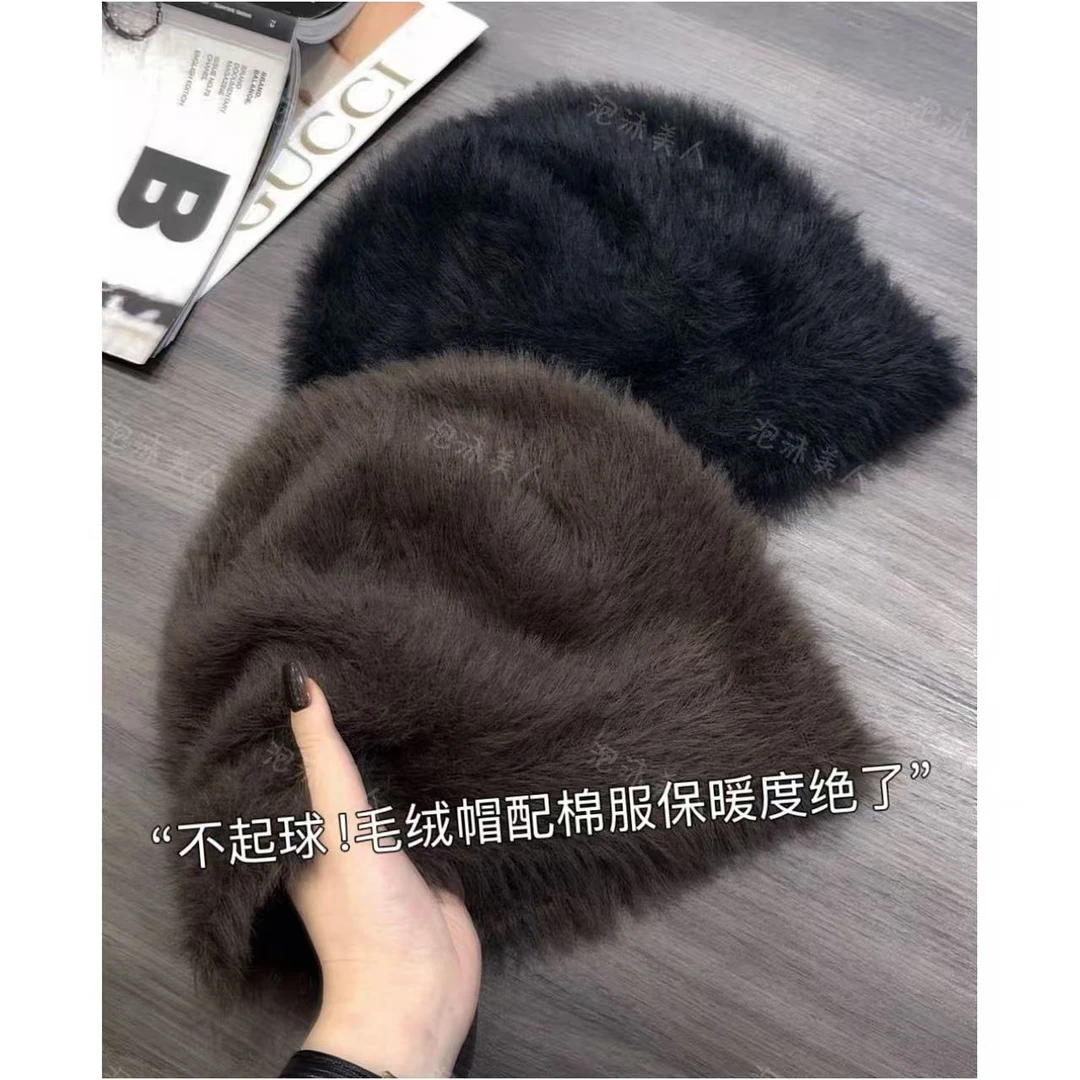 不起球毛绒帽」保暖搭配神器！秋冬款大帽围防寒遮耳百搭女士帽子