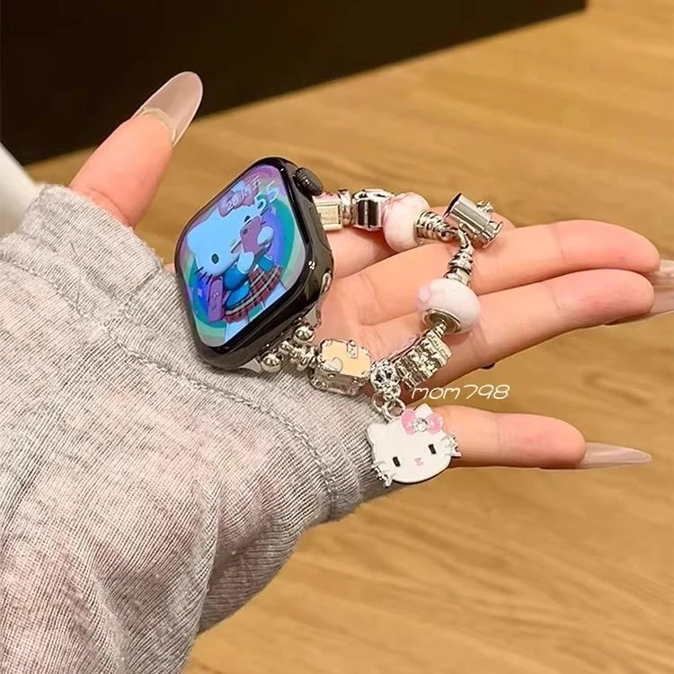 适用苹果iwatch10表带可爱kt猫伸缩链条Applewatch89代se小米9pro