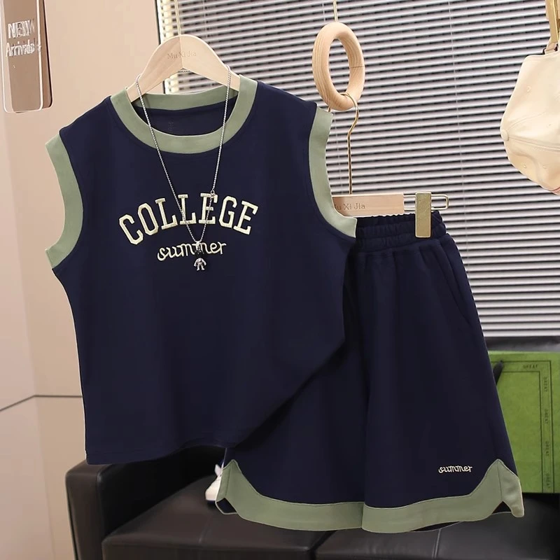 儿童装男童夏装无袖背心套装2025新款夏季中大童运动夏款速干球服