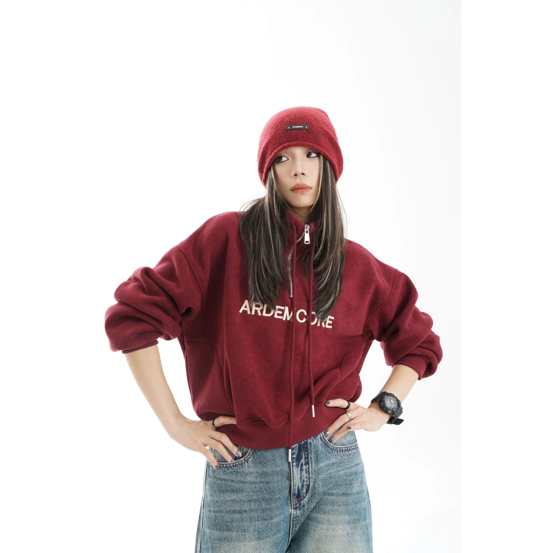 JOJO【幸运日】毛巾绒复合摇粒绒厚款加绒卫衣宽松抽绳